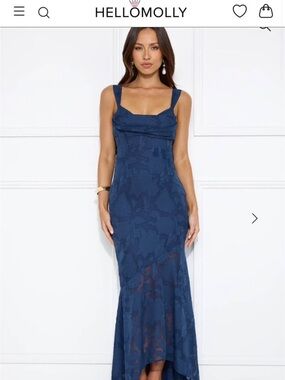 Hello Molly Navy Lace-Overlay Maxi Dress